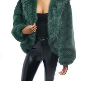 Azalea Wang Teal Faux Fur Teddy Jacket